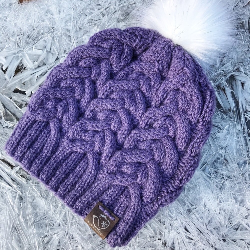 Blue Hydrangea Cable Knit Winter Hat